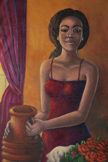 Morena con jarron Oil Canvas Figure Painting