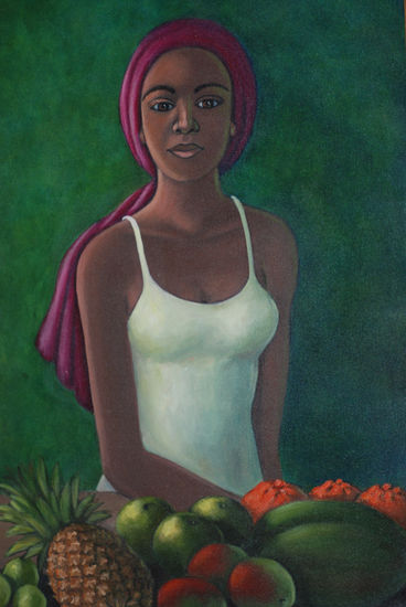 Vendedora de frutas I Mixed media Canvas Figure Painting