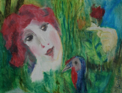Mujer con pava y flor