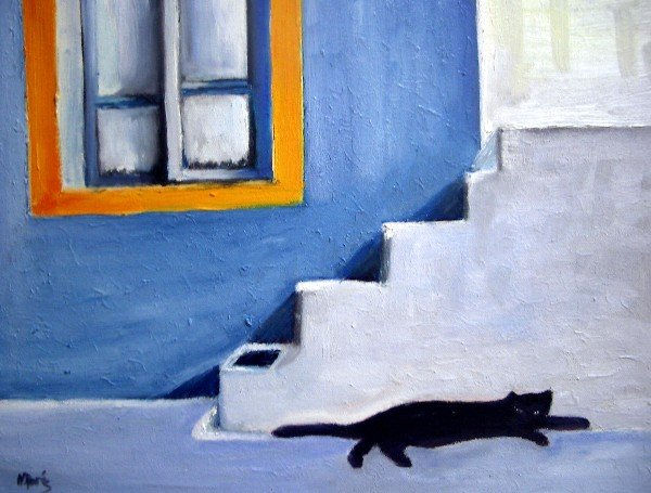 GATO DE SANTORINI Óleo Lienzo Paisaje