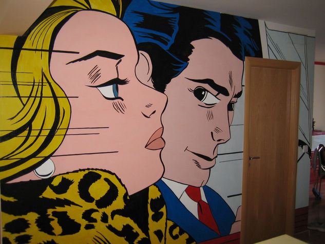 En el coche-Lichtenstein Acrylic Canvas Figure Painting