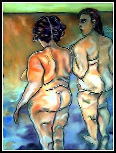 LAS BAÑISTAS. Pastel Papel Desnudos