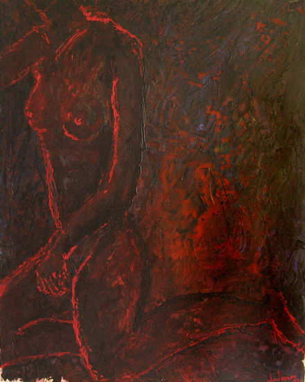 Desnudo en rojo_2002 Mixed media Canvas Nude Paintings