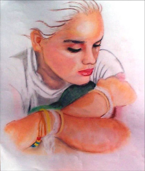 Observando Pastel Paper Figure Painting