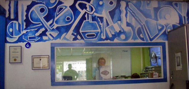 pintura mural en una tienda de seguridad