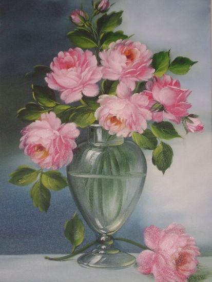 vaso com rosas Oil Canvas Landscaping