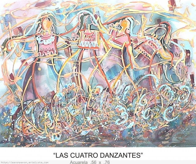 "CUATRO DANZANTES" Acuarela Papel Figura