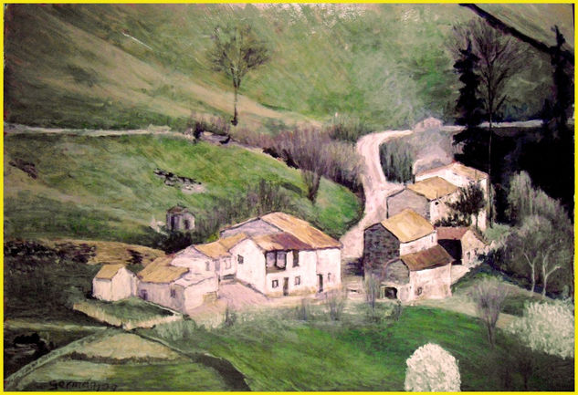 Casas de Astusias Óleo Lienzo Paisaje