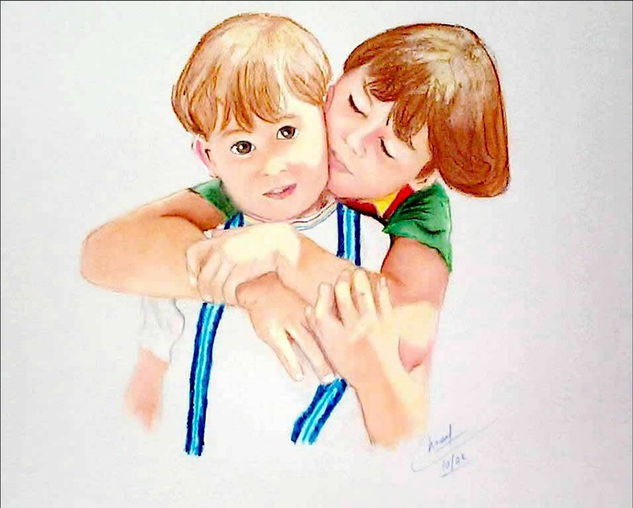 Amor de Hermanos Pastel Paper Figure Painting