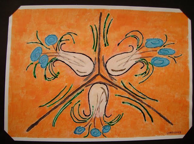 Tres flores Gouache Paper Floral Painting