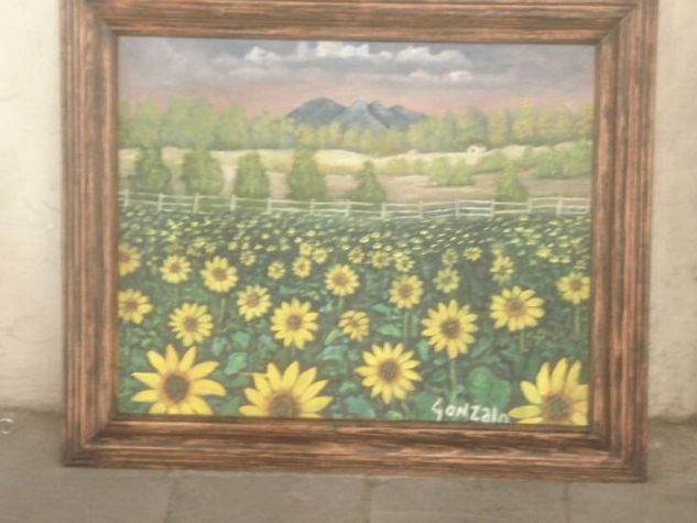 girasoles y cerro de la silla (simbolo de la ciudad de monterrey) Oil Canvas Landscaping