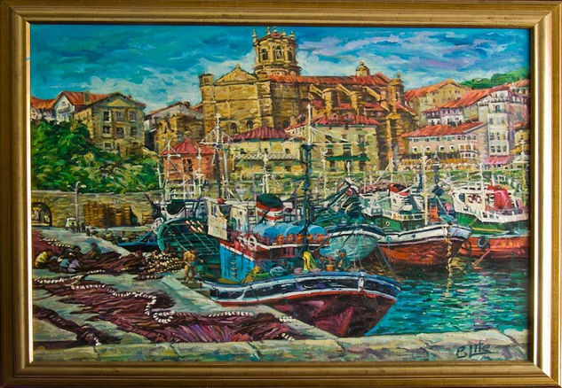 Getaria, Cosiendo redes. (Donosti) Oil Canvas Landscaping