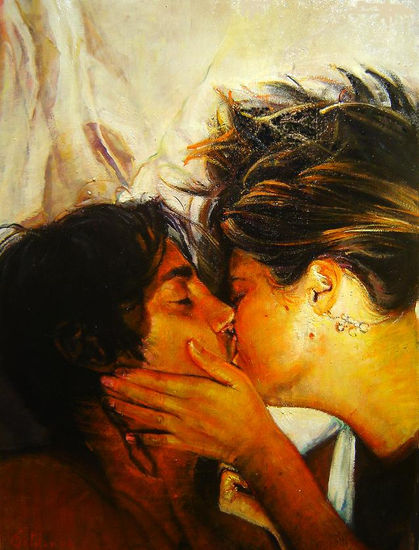 El Beso Óleo Tabla Retrato