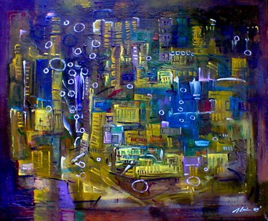 burbujas in the city Oil Canvas