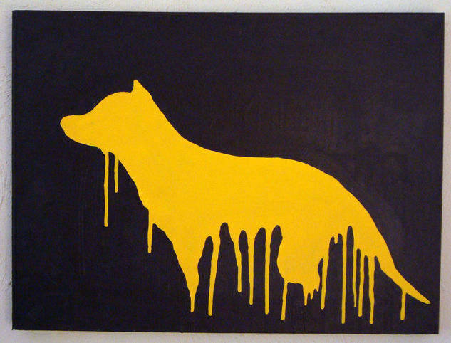 pintura amarilla sobre perro invisible 