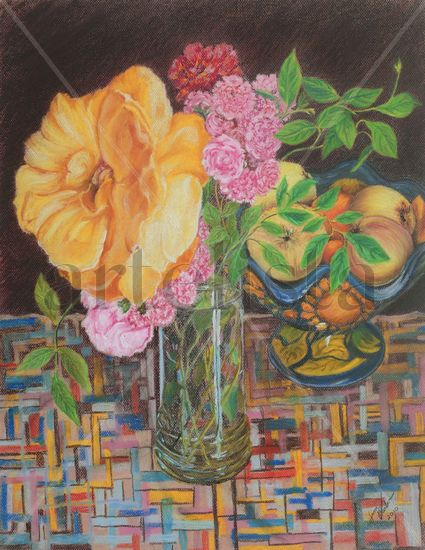 Del Rosal Pastel Paper Floral Painting