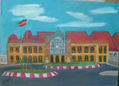 Estación del tren de Almería, 80x70 aprox, óleo sobre madera de Crespo