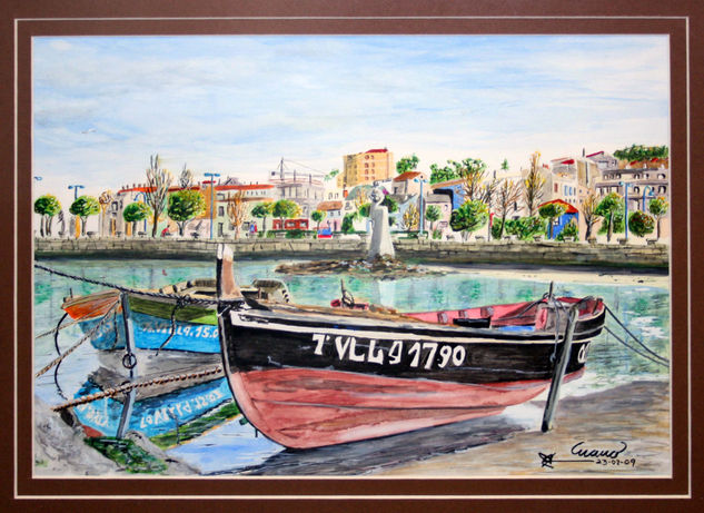 Dorna e chalana en Confín Watercolour Paper Marine Painting