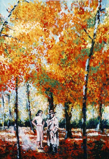 Bogart y Bacall quemando un bosque impresionista. Acrylic Canvas Landscaping