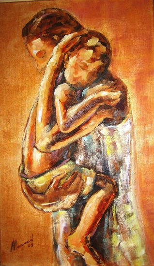 Madre y Hijo Oil Canvas Figure Painting