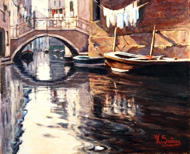 VENECIA.- CANAL CON ROPA TENDIDA Oil Canvas Landscaping