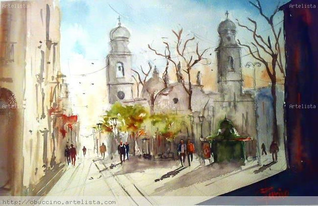 Catedral de Montevideo Acuarela Papel Paisaje