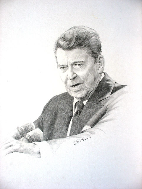 retrato al grafito de Ronald Reagan