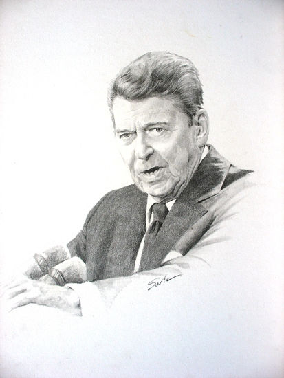 retrato al grafito de Ronald Reagan 