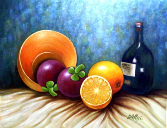 BODEGON CON MANGOSTINOS Oil Canvas Still Life Paintings