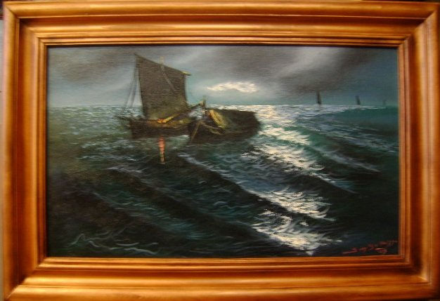 Oscuridad en el mar Oil Canvas Marine Painting