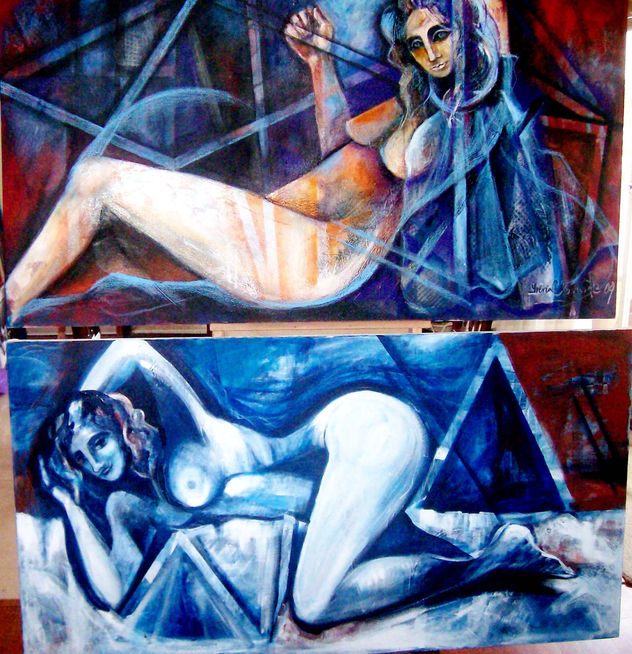 espera azul y interrogante ( 2 obras juntas)