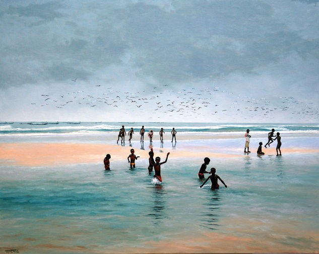 " Los niños de la Costa Grande-Senegal " Oil Canvas Landscaping