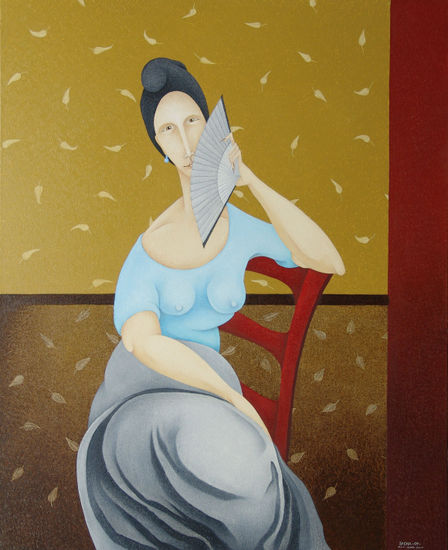 Woman in Red Chair With Grey Fan  2009 