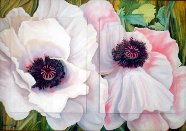 Amapolas blancas Oil Textile Floral Painting