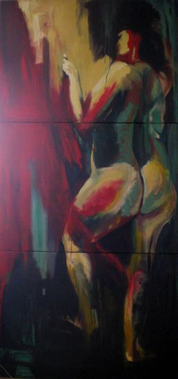 mujer IV, en rojo Oil Textile Nude Paintings