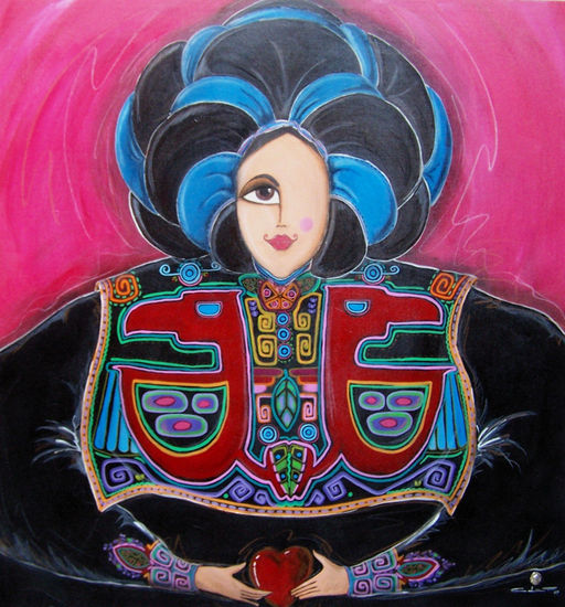 HECHICERA DE CORAZONES OTOMIES Acrylic Canvas Portrait