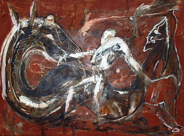 CABALLERO Y DRAGON Óleo Tabla Paisaje