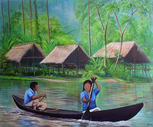 Originarios en Wuajibaca por el rio orinoco Oil Canvas Landscaping