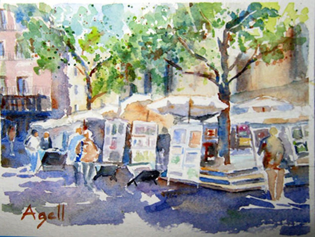 PLAÇA DEL PI Acuarela Papel Paisaje