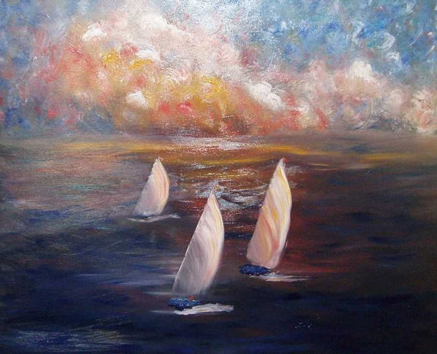 Atardecer en el mar Oil Panel Marine Painting