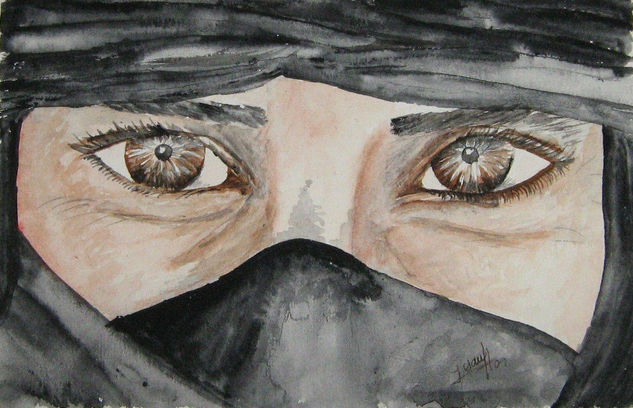 Ojos de la tuareg Acuarela Papel Retrato