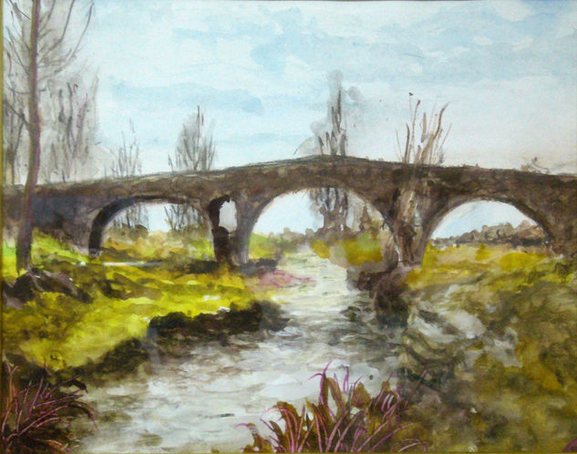 PUENTE DE PIEDRA Acuarela Papel Paisaje