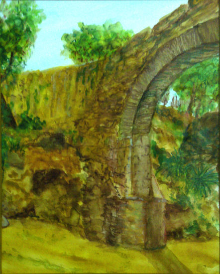 ACUEDUCTO PONT DE CALDERON Acuarela Papel Paisaje