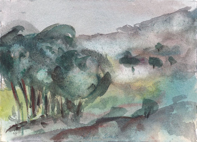 Árboles en la ladera del  monte Watercolour Paper Landscaping