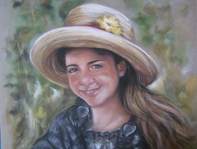 LA NIÑA DEL SOMBRERO Pastel Papel Retrato