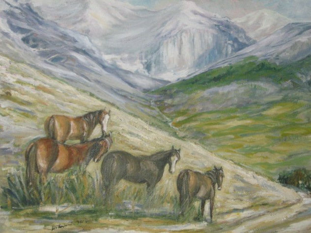 CABALLOS EN EL VALLE Óleo Lienzo Paisaje