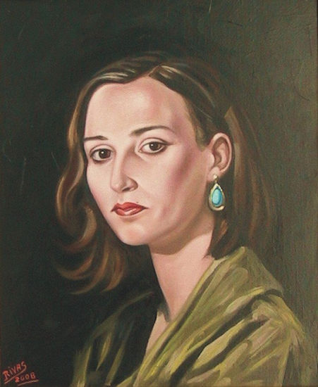 "ALMUDENA CON TURQUESA" Óleo Lienzo Retrato