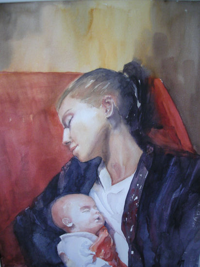 Maternidad Watercolour Paper Figure Painting