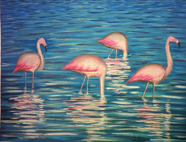 Flamencos rosas Acrylic Paper Marine Painting