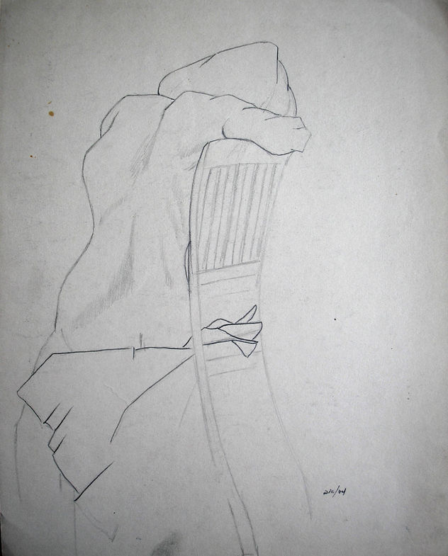 Boceto, modelo sentada de espalda.